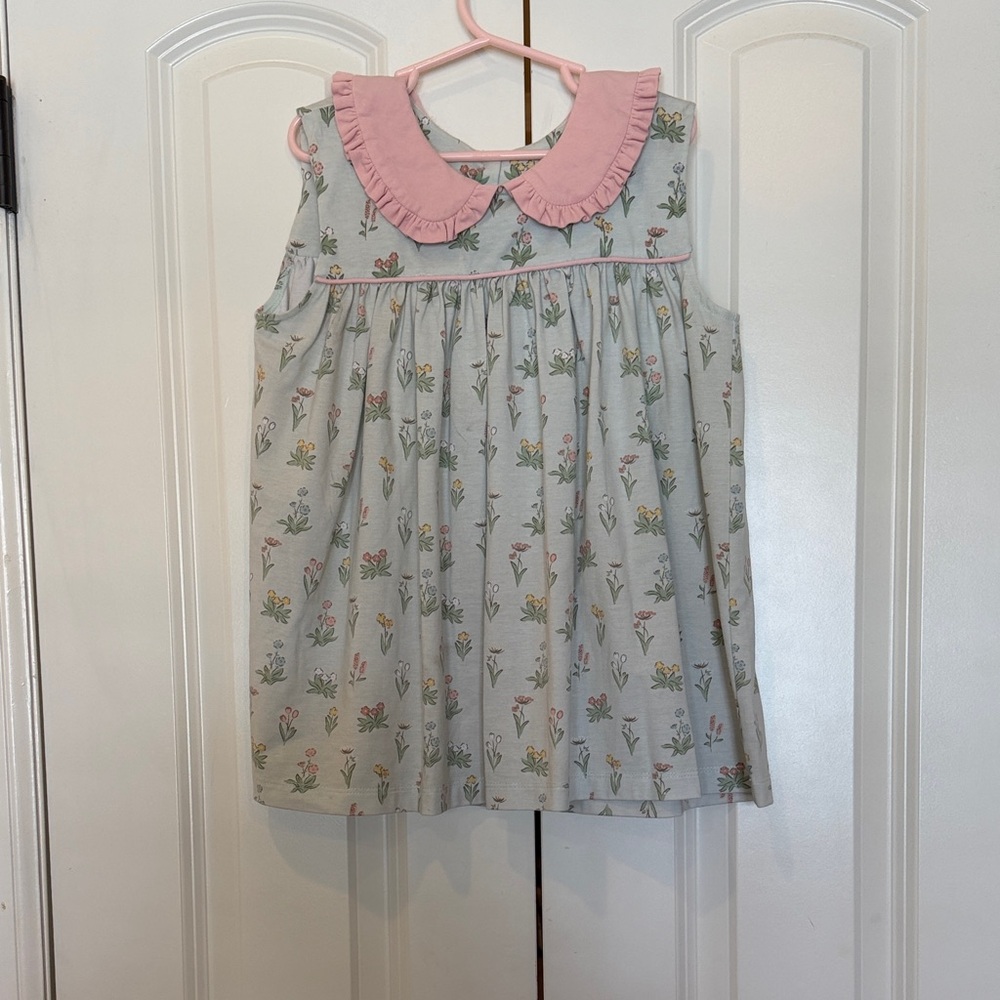 Floral Kids Sleeveless Top with Pink Collar